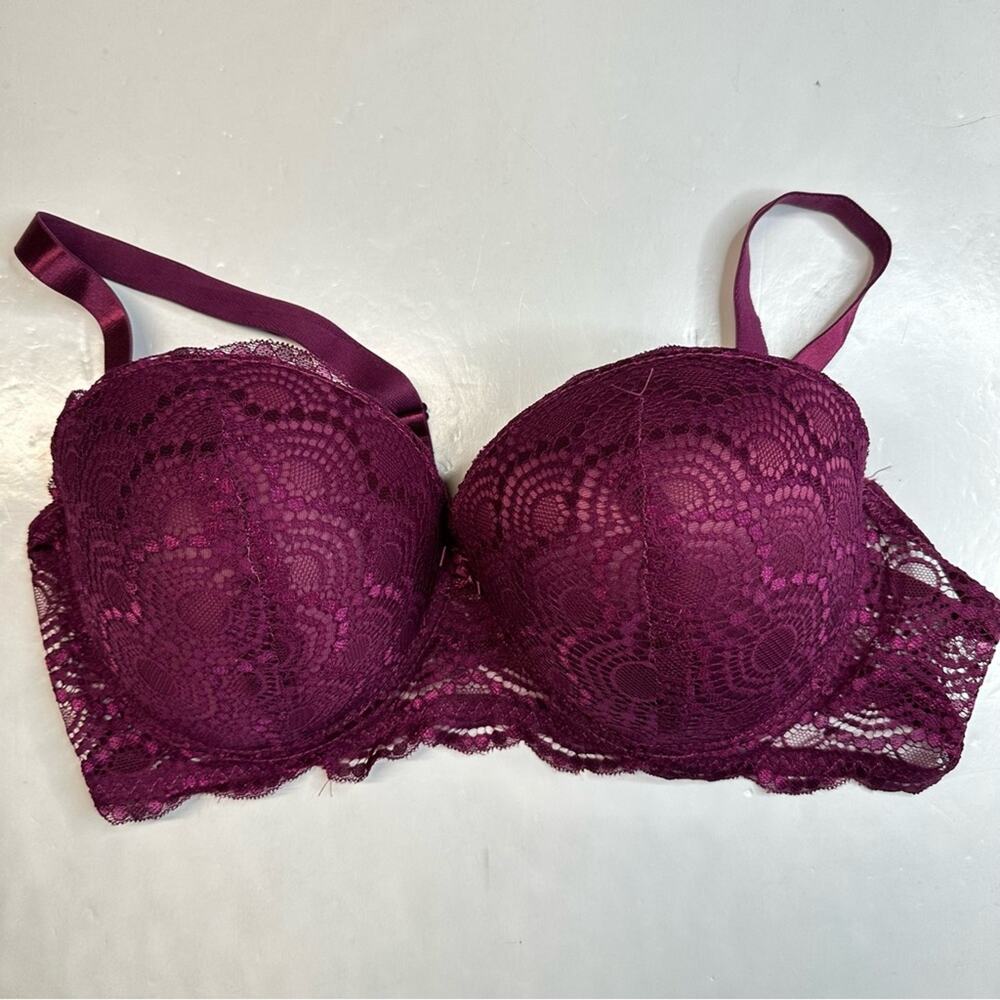 Black Fuchsia Bra Convertible Padded Underwire Purple/Burgundy/Wine Size 44D EUC